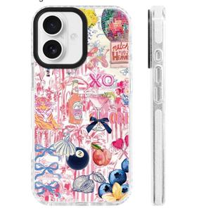 for iPhone 16 Case [Military-Grade Drop Protection/Vibrant Soft TPU Protective/Camera Protection/for Women & Girls]-Romantic Sporty Hand-Painted Collage