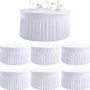 6 Pack White Round Spandex Tablecloths for 60in Tables, Wrinkle Free Stretchy 120inch Fitted 5FT Round Table Cloths Cover with Skirt for Wedding Party Dining Banquet Events (60inch(6pack))