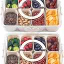 shopwithgreen 2Pcs Divided Serving Tray with Lid and Handle, Portable Snackle Box Snack Containers for Charcuterie, Party, Veggies, Snack, Fruit, Nuts, Candy, Chip, Entertaining, Picnic (8 Compartments-2pcs, White)