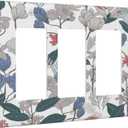 Decorative Outlet Covers Boho Green Leaf Floral Combination 3 Gang Wall Plate Triple Rocker Decora Light Switch Cover Plate Jumbo Electrical GFCI Switch Plate Cover for Bathroom Kitchen Decor (3-Gang Rocker /6.38 x 4.49 IN, Boho Floral Blue Magnolia/Red Hydrangea)
