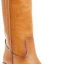 Brown Chunky Block Heel Knee High Boots for Women Pull on Round Toe Mid Calf Boots Riding Fall Tall Boots (8, Tan)