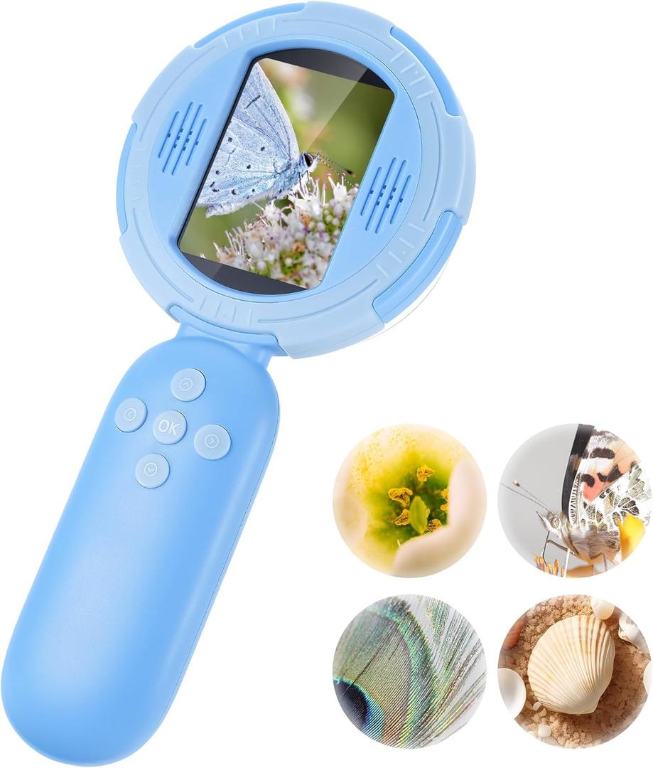 Handheld Microscope for Kids, Mini Digital Microscope for Kids with 2'' Inch Screen,Geology Educational Science for Age 4 5 6 7 8 Girls&Boys