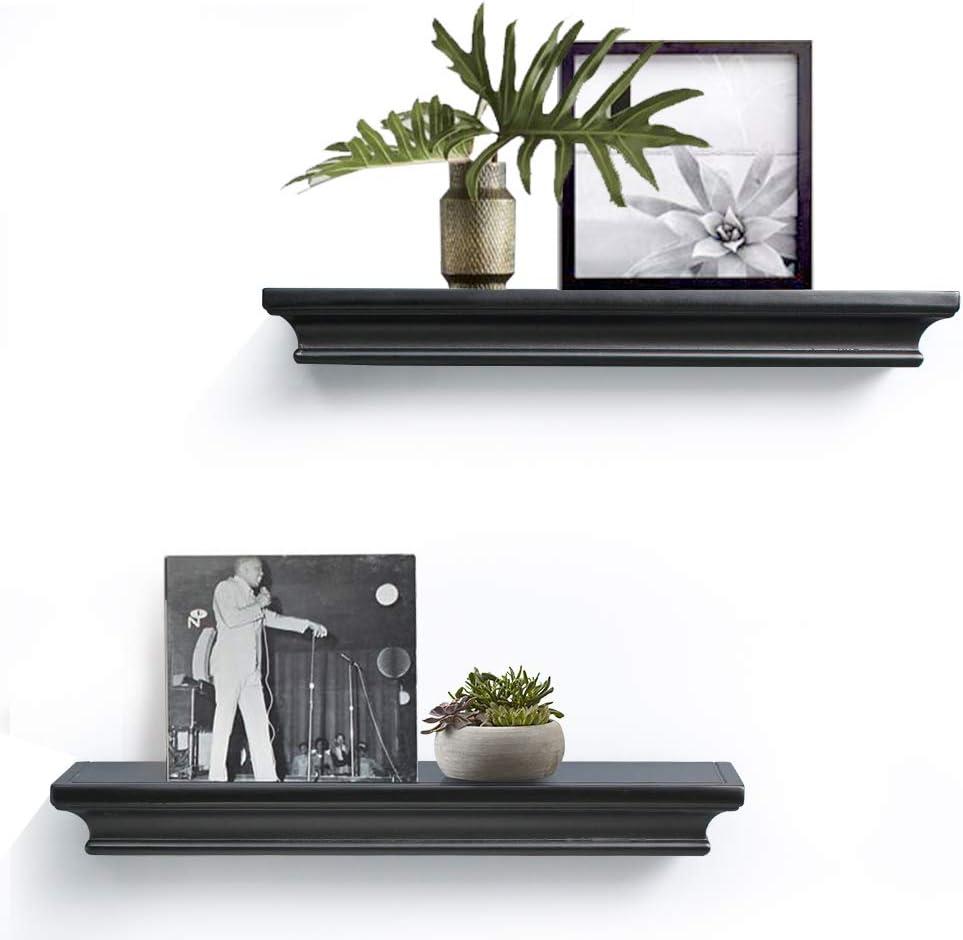 AHDECOR Black Floating Shelves, Modern Wall-Mounted Shelves for Home Decor and Storage in Bedroom, Kitchen, Livingroom and Office, Set of 2