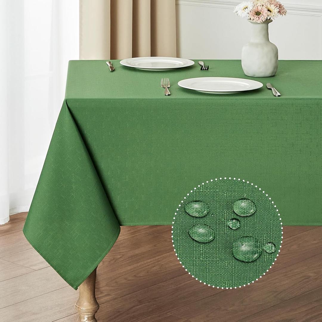 Veblandy Rectangle Tablecloth Waterproof 60x104 inch Linen Textured Table Cloth Stain and Wrinkle Resistant Washable, Decorative Fabric Table Cover for Dining, Party and Camping, Green