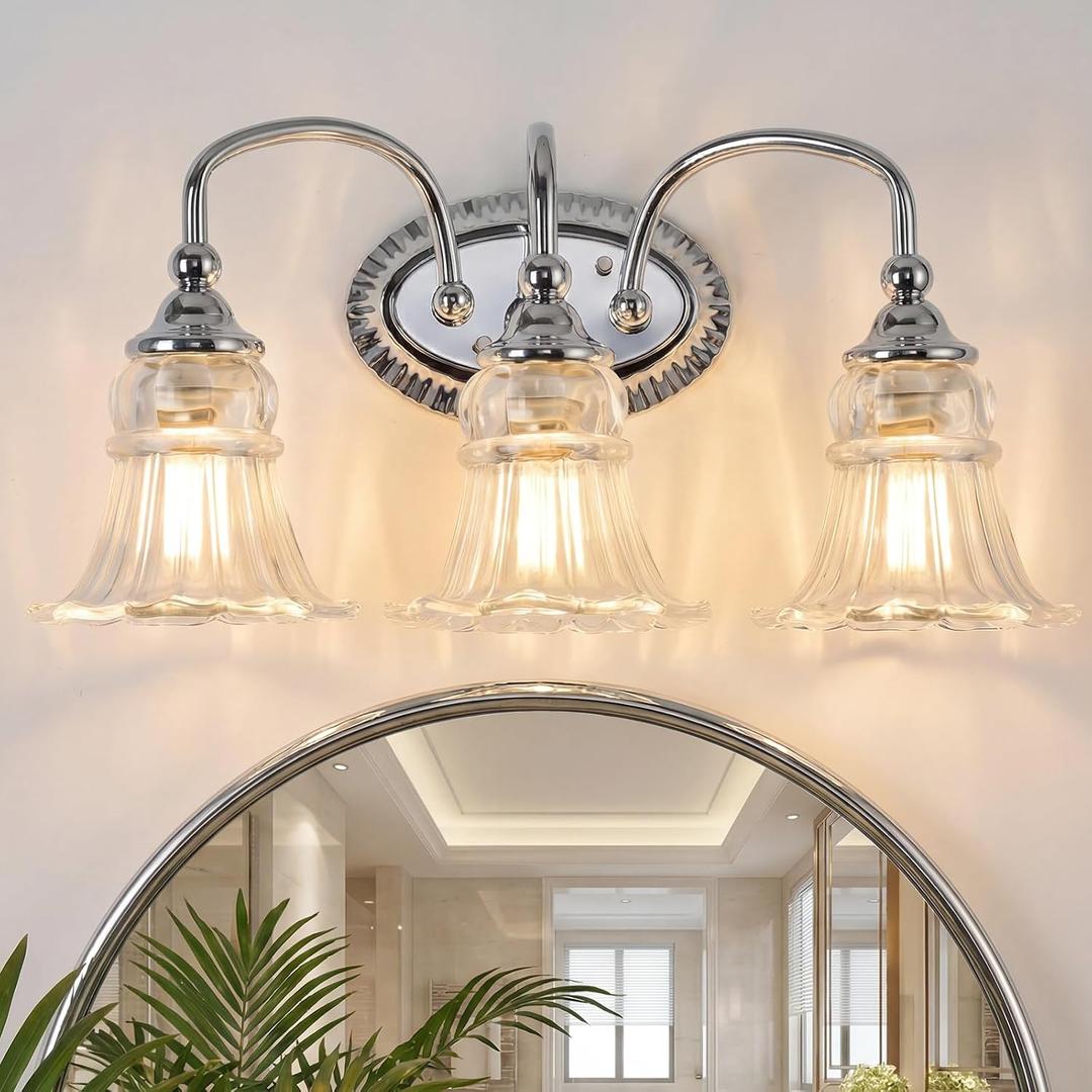 AURYNIX 3-Light Vintage Bathroom Light Fixtures, Chrome