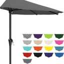AreShark 9FT Half Patio Umbrella, Outdoor Wall Umbrella with Crank & 5 Sturdy Ribs, Table 1/2 Umbrella Patio for Garden, Deck, Balcony and Pool, Gray