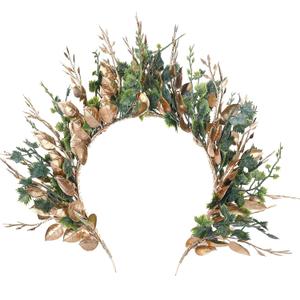 MOSTORY Handmade Woodland Halo Crown - Forest Headband Flower Hairband Goddess Floral Crown for Women s Cosplay Party Renaissance Mardi Gras Carnival Wedding Photo Shoot Gold Green