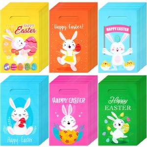 Crtiin 480 Pieces Plastic Easter Gift Bags Large Plastic Tote Easter Candy Goodie Gift with Handles Hunt Bags for Party Favor Supplies, 6 Designs