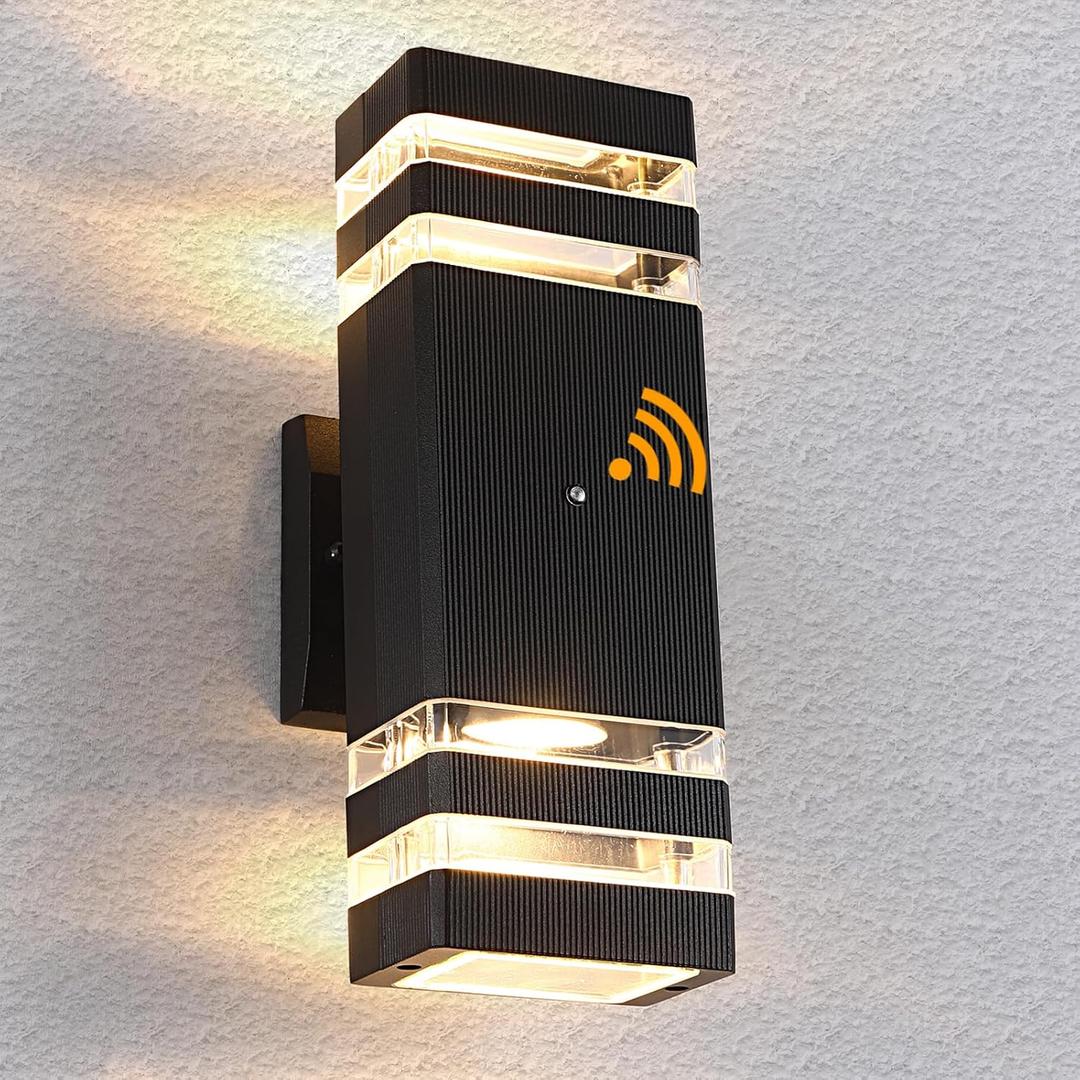 Dusk to Dawn Outdoor Lighting, LED Wall Sconce Sensor Waterproof Porch Lights 14W Black Exterior Up and Down Light Fixture for Porch Hallway Patio Garden Corridor (2 Layer-1 Pack)