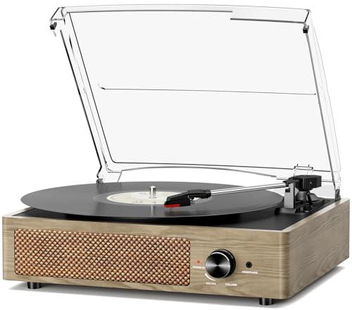 Bluetooth Vinyl Record Player,3-Speed Turntable with Stereo Speakers Vintage Phonograph Record Player, with RCA Line Out AUX in Headphone Jack Grey Wood