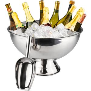 Large Champagne Bowl,12L Champagne Bowl Ice Bucket with Scoop Stainless Steel Large Banquet Champagne Ice Bucket Big Ice Bucket for Parties Large Size Ice Bowl for Wine Beer Home Bar Celebrations,16in (Silver)