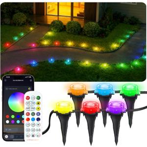 100Ft RGB Ground Lights Outdoor LED Pathway Lights, Multi Color Changing Christmas Decor Waterproof Walkway Lighting for Outside Garden Back Yard Lawn Driveway Patio Landscape Lighting, Smart Control