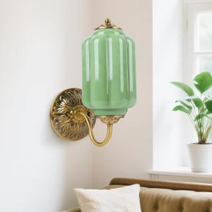 Vintage Wall Sconce, Green Milk Glass Light Fixture, 5.5In Art Deco Antique Wall Sconce for Bedroom Bathroom Living Room Hallway Entryway, E12 LED Bulb Included