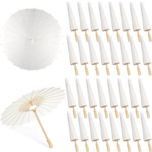 MOTOTO 32 Pieces 33 Inches White Paper Umbrellas Parasol Chinese Japanese Oiled Paper Umbrellas Decorative DIY Painting Parasol for Wedding Bridal Party Decor