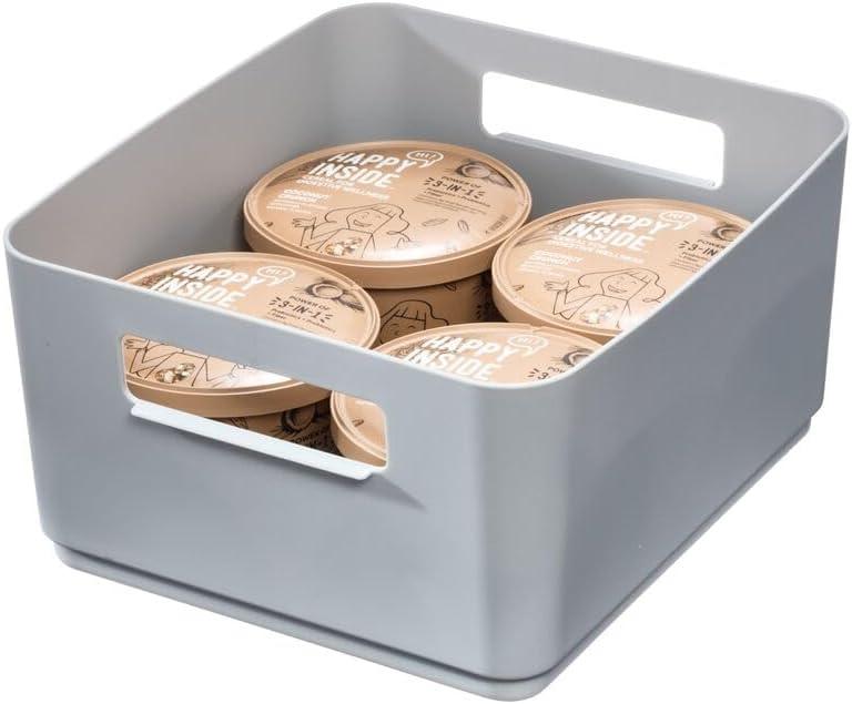 Kitchen Recycled Plastic Storage Bin, 9" x 8.5" x 5", Gray