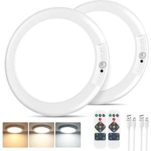 Rechargeable Motion Sensor Ceiling Lights with Remote, Battery Operated Closet Lights No Wiring, Wireless LED Shower Lights, 3 Colors Dimmable Overhead Lamps for Closet Shower Pantry Hallway, 2 Pack, 2 Packs-6000mAh