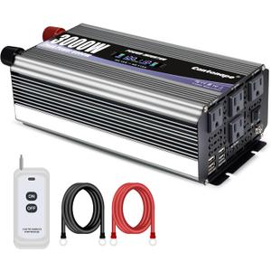 3000W Power Inverter 12V to 110V DC to AC with LCD Display, Remote Controller and 4 x AC Outlets Car Adapter for Car Truck Boat RV Off Grid Solar System (3000W-12V, Gray)