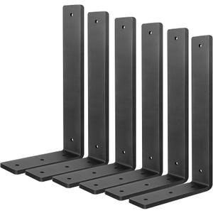 Floating Shelf Bracket 12 Inch, 6 Pack Heavy Duty Shelf Brackets, Black Wall Shelf Bracket for DIY Decorative with Mounting Hardware (L 12" x H 6" x W1.5")