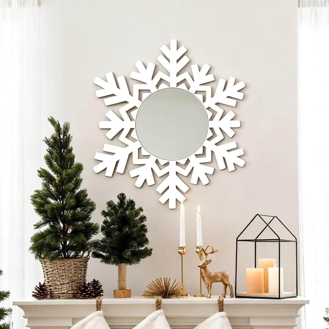Christmas Wall Decor Snowflake Mirror 12 Inch Rustic Wood Decorative Mirror Boho Snowflake Hanging Wall Decoration for Bedroom Living Room Entryway Xmas Winter Holiday Farmhouse Christmas Wall Decor Snowflake Mirror 12 Inch Rustic Wood Decorative Mirror Boho Snowflake Hanging Wall Decoration for Bedroom Living Room Entryway Xmas Winter Holiday Farmhouse