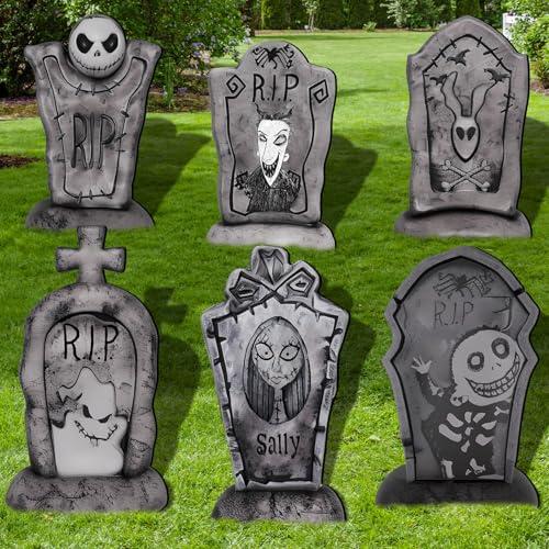 Yuleglowix 17 Inch Halloween Yard Signs Tombstones for Graves Decor Set with Stakes. Nightmare Before Christmas Inspired, Halloween Gravestones Outdoor Decorations Scary Decoration Displays for Party, Pack 4
