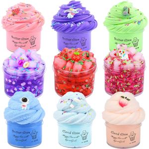 9 Pack Slime Kit - 3 Jelly Cube Crunchy, 3 Cloud, 3 Butter Slime - Soft Stretchy for Stress Relief, Birthday Gift, Kids Party Favors - Boys and Girls Toy