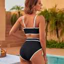 Blooming Jelly Womens High Waisted Bikini Set Tie Knot High Rise Two Piece Swimsuits Bathing Suits (Black, L)