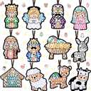 36 Sets Christmas Nativity Window Art Suncatcher Kits, Diamond Art Ornament Kits with Ropes, Gem Suncatcher Fun Gemstone Sun Catcher, Diamond Crafts Gift