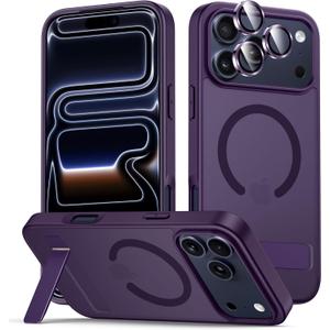 for iPhone 17 Pro Case with Stand, Compatible with MagSafe, Camera Lens Protector, Translucent Matte Slim Silicone Shockproof Magnetic Phone Cover, Purple