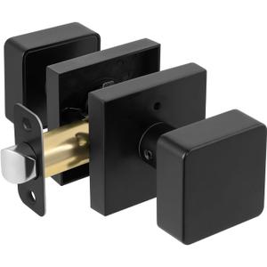 Matte Black Door Knobs Interior, Bedroom Privacy Interior Door Knob with Lock, Square Modern Bathroom Privacy Door Handle, Heavy Duty Design (1 Pack Privacy)