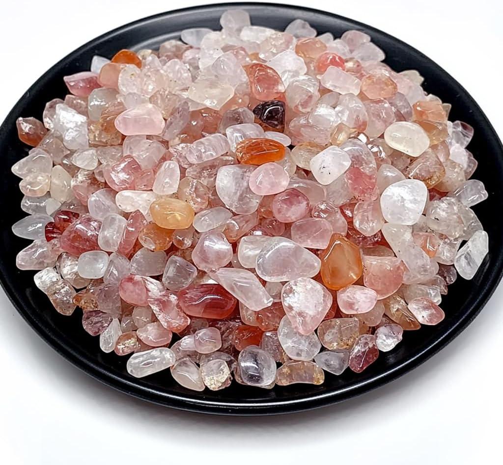 Polished Cherry Blossom Agate Crystal Chips 200 Pcs - 0.3" 10 oz Tumbled Stone Chips Crushed Sea Glass Stones Healing Reiki Crystal Making Home Decoration
