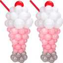 2 Set Ice Cream Balloon Column Stand Kit with 150 Balloon 2 Removable Milkshake Stand with Weighted Base and Stick 30 Rings Column Tower for Baby Shower Birthday Wedding Party Decor, 10 inches, 12 inches