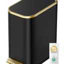 Cesun Small Bathroom Trash Can with Lid Soft Close, 5 Liter/1.3 Gallon Stainless Steel Garbage Can with Removable Inner Bucket, Step Pedal, Slim Waste Basket for Toilet, Office, Bedroom (Black&Gold)