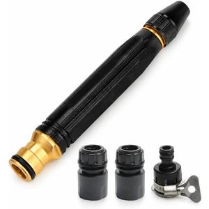 Heavy Duty High Pressure Hose Nozzle, Adjustable High Pressure Metal Water Hose Nozzle with Hose Fittings and Clamp, Jet Sweeper Garden Hose Sprayer for Car Wash, Lawn and Patio Cleaning