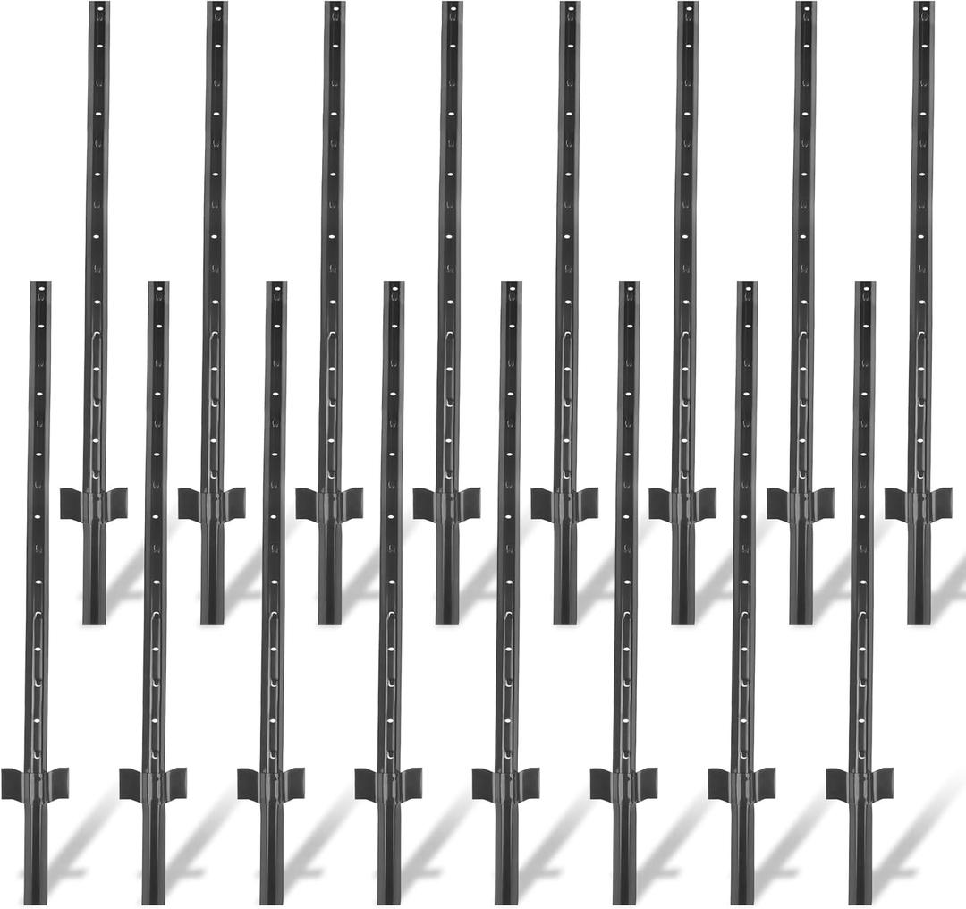 Fence Posts 4.8 Feet - 16 Pack, Heavy Duty Metal Fence Post, No Dig U Post for Farm, Garden, Orchard and Outdoor Wire Fencing, (Black 16 Pack)