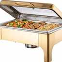 Chafing Dishes for Buffet,Roll Top 9QT Stainless Steel Chafers and Buffet Warmers Sets with Glass Lid for Parties Weddings Catering Events Dinners (Gold)