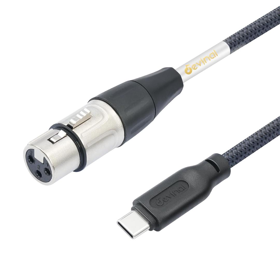 Devinal Upgrade XLR Female to USB C Cable, USB tyep-C to Female XLR Recording Cable Cord Connector Adapter Compatible with Microphone Smartphone or MacBook 1M (1M/3.3FT)