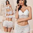 Avidlove Womens Underwear Sexy Boyshorts Panties Lace Full Coverage Boxer Briefs with Criss Cross Back (White, S)