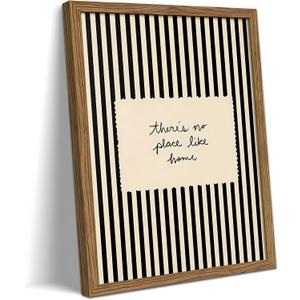 Vintage Inspirational Wall Art, Minimalist There is No Place Like Home Canvas Wall Decor Painting, Black and White Striped Quote Artwork Print Picture for Living Room Bedroom 16x24 Inch Framed