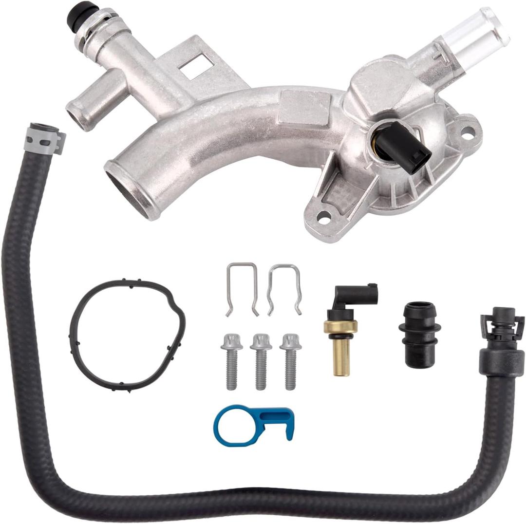 Engine Coolant Housing Water Outlet Aluminum with Hose - Repalcement for Chevy Cruze, Sonic, Trax and Buick Encore 1.4L - Replaces 25193922, 13251447 and More (Housing & 1 Hose)