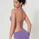 WDIRARA Women's Goth Skull Triangle Halter Bikini Top Rhinestone Tie Back Swimsuit Tops Swimwear (Purple, L)