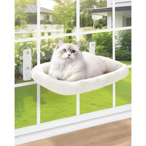 keny Cat Window Perch with Soft Plush Cushion Bed, Cordless Cat Window Hammock with 3.54" Larger Suction Cups, Easy to Assemble Cat Window Bed Seat for Indoor Cats, White