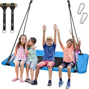 Trekassy 700lbs 60" Rectangle Platform Tree Swing for Kids and Adults Waterproof 2 Hanging Straps (Blue)