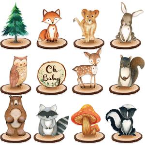 Uflashmi 12Pcs Woodland Animal Tabletop Centerpieces Decor, Forest Wild Animal Cutout Shapes for Woodland Baby Shower Party Decorations, Wood