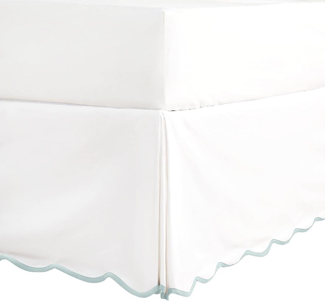HIG Off White Chic Queen Bed Skirt - Easy Fit Scallop Edge Pleated Bedskirts, 14 Inch Drop Anti-Slip Dust Ruffle, Thick Fabric for Enhanced Privacy, Pre-Washed for Long-Lasting Use(N60022)