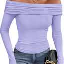 Imily Bela Women's Off The Shoulder Long Sleeve Blouse Shirts Tops Slim Fitted Sexy Going Out Nightout Club Party Y2K (Large, Lavender)