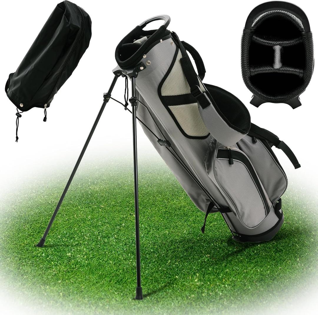 Ultra-Lite Golf Stand Bag - 3 Lbs, 4 Way Divider Portable Golf Carry Bag, Golf Club Bag with Rain Hood, Water-Repellent Golf Travel Case - Golf Gifts for Men and Women (4 way, Gray)