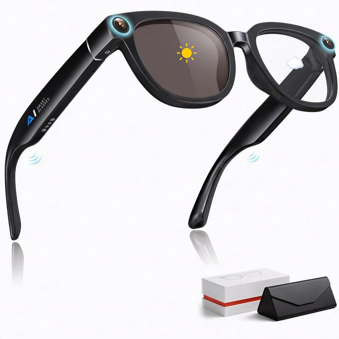 KAYZY AI Smart Glasses with Camera, 13MP Camera Sunglasses with Photochromic Lens, AI Real Time Translation & Object Recognition, Voice Control Music & Calls Bluetooth Glasses for Men Women