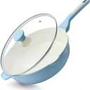 SENSARTE Nonstick Ceramic Skillet with Lid 12-inch, 5QT Non Toxic Deep Frying Pan, Saute Pan with Lid, Stay-cool Handle, Healthy Cooking Pot, Induction Compatible, Blue