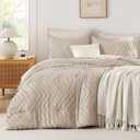 Andency Khaki Oversized King Comforter Set 120x98, Boho Oversize King Soft Warm Tufted Bedding Comforter Sets, 3 Pieces Aesthetic Chevron Farmhouse Cute Bohemian Textured Bedding Set