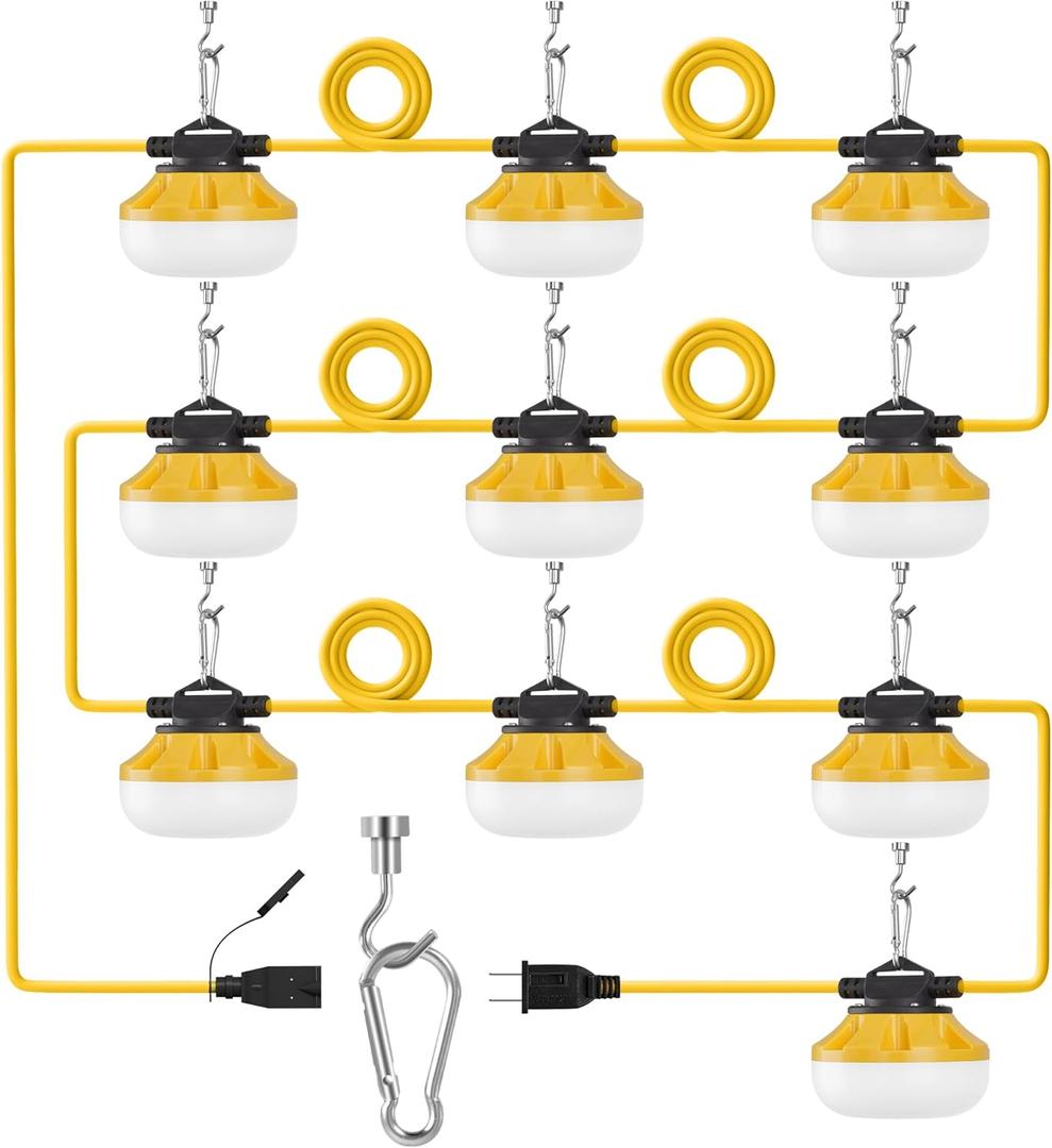 LEDIARY 100FT LED Construction String Lights, 100W 10000LM String Work Light, Linkable Temporary Lighting for Jobsite, Patio, Indoor, Outdoor-ETL Listed